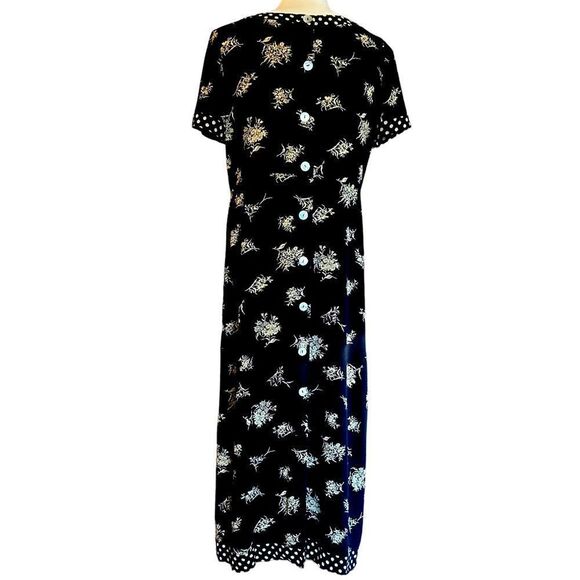Vintage Dress Black & White Floral Mixed Print Midi Dress Plus Size 16 - Picture 2 of 11